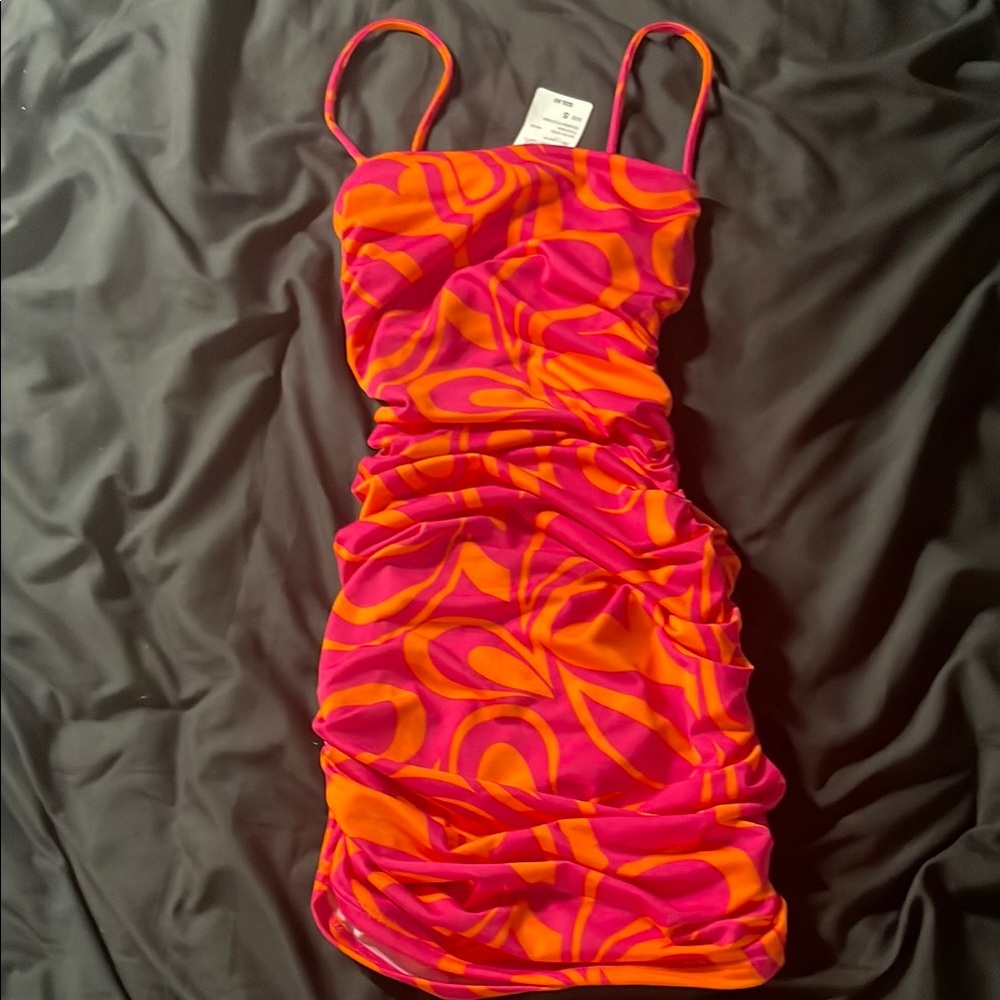 Vibrant Pink and Orange Mini Dress